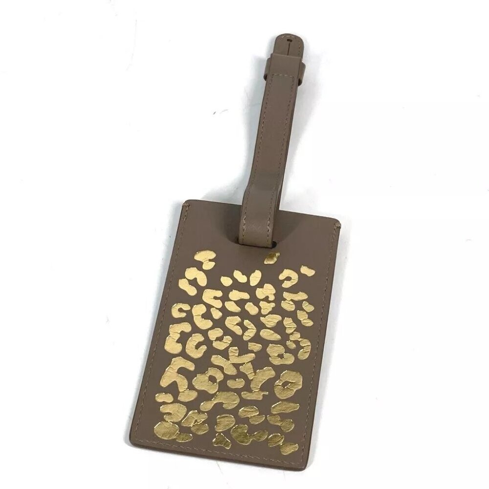 CARTIER PANTHERE Leopard Charm Key Holder Name tag Leather Beige Unused